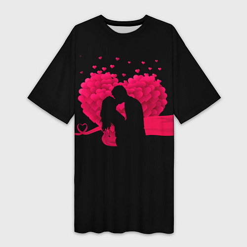 Женская длинная футболка Силуэты Влюбленных Сердце из Роз и Любовь / 3D-принт – фото 1