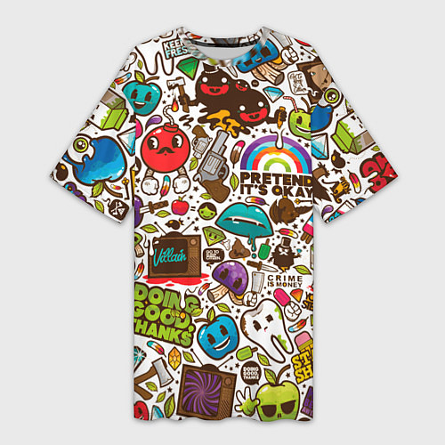 Женская длинная футболка Смайл рисунки - арт / 3D-принт – фото 1