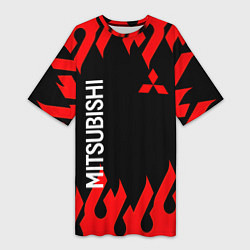 Женская длинная футболка Mitsubish: Нарисованный огонь