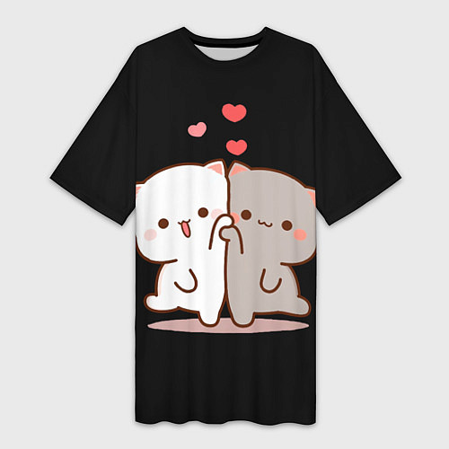 Женская длинная футболка Кошачья любовь навсегда Kitty love forever / 3D-принт – фото 1