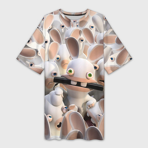 Женская длинная футболка Куча бешеных кроликов / 3D-принт – фото 1