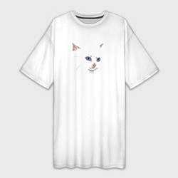 Футболка женская длинная Белый незаметный кот, цвет: 3D-принт