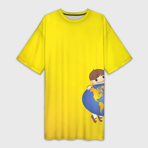 Женская длинная футболка Мальчик из советского Атласа Мир / 3D-принт – фото 1