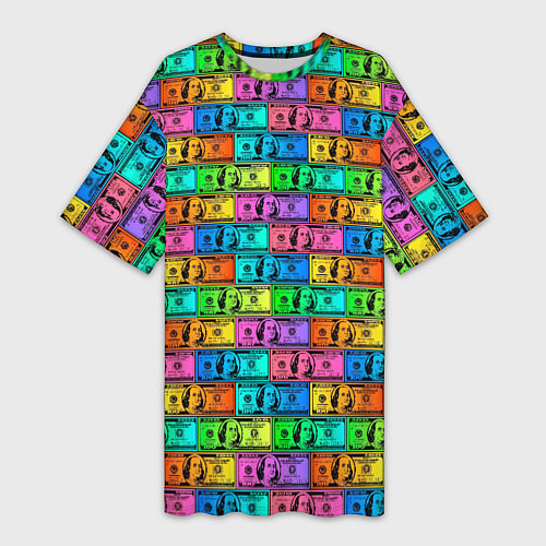 Женская длинная футболка Разноцветные Доллары / 3D-принт – фото 1