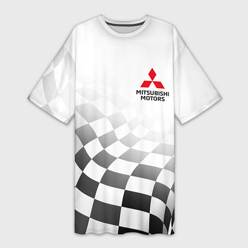 Женская длинная футболка Митсубиси Mitsubishi финишный флаг / 3D-принт – фото 1