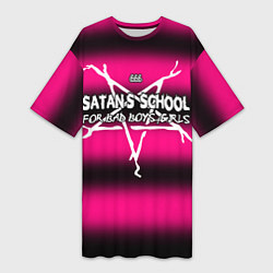 Футболка женская длинная Satan school for bad boys and girls pink, цвет: 3D-принт