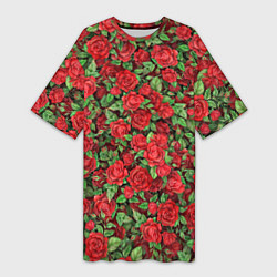 Женская длинная футболка Букет алых роз