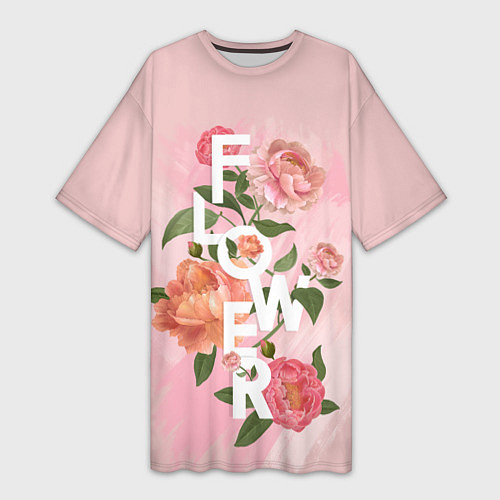 Женская длинная футболка Pink Flower / 3D-принт – фото 1