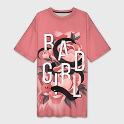 Женская длинная футболка Bad Girl Snake and flowers