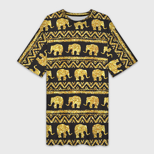 Женская длинная футболка Золотые слоны / 3D-принт – фото 1