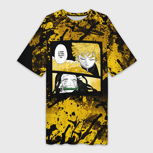 Женская длинная футболка Клинок, рассекающий демонов Зеницу, Незуко / 3D-принт – фото 1