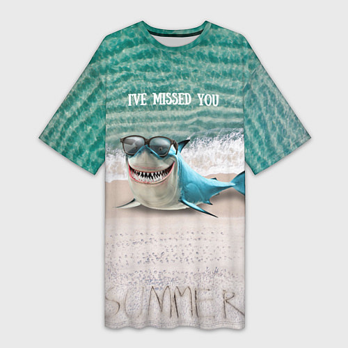 Женская длинная футболка Я скучаю - Акула / 3D-принт – фото 1