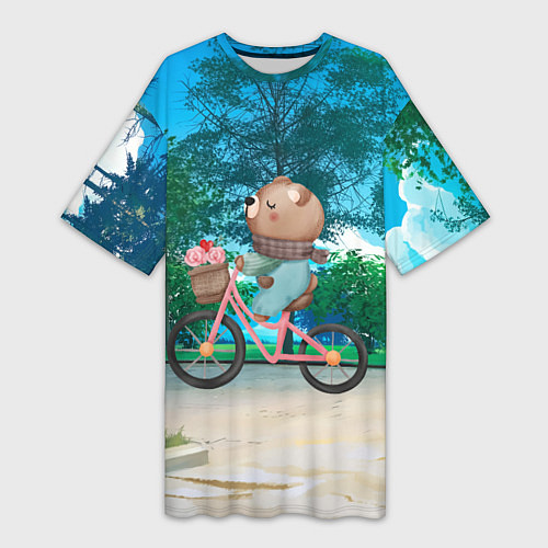 Женская длинная футболка Медведь на велосипеде / 3D-принт – фото 1