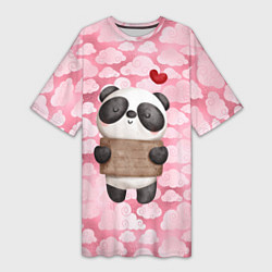 Женская длинная футболка Панда с сердечком love