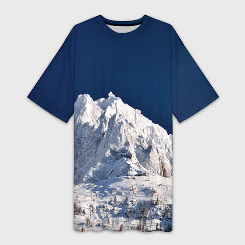 Женская длинная футболка Снежные горы, синие небо / 3D-принт – фото 1