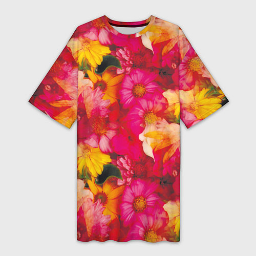 Женская длинная футболка Садовые цветочки полевые / 3D-принт – фото 1