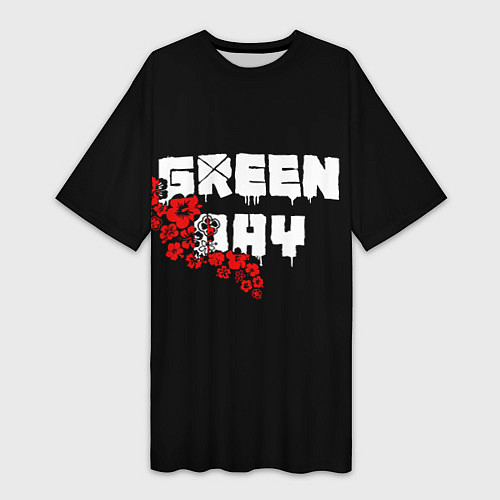 Женская длинная футболка Green day Цветы / 3D-принт – фото 1