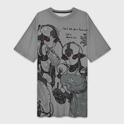 Женская длинная футболка Fallout - robot girls