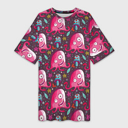 Женская длинная футболка Пришельцы - осьминоги