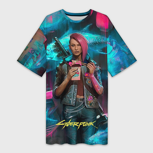 Женская длинная футболка Cyberpunk Ви / 3D-принт – фото 1