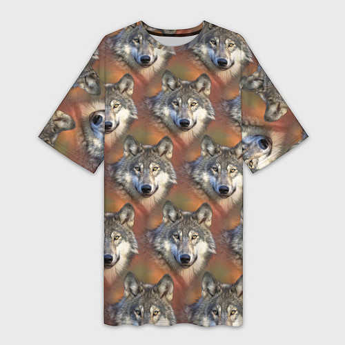 Женская длинная футболка Волки Wolfs паттерн / 3D-принт – фото 1