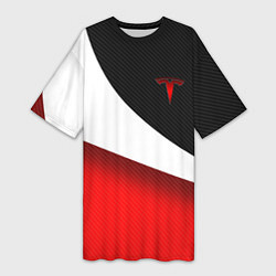 Футболка женская длинная TESLA - ЦВЕТА КОМПАНИИ, цвет: 3D-принт