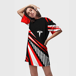 Футболка женская длинная ТЕСЛА - RED SPORT, цвет: 3D-принт — фото 2