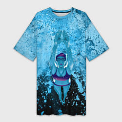 Женская длинная футболка Спортивное плавание Голубая вода