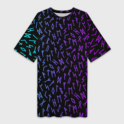 Женская длинная футболка Рунический алфавит Neon pattern