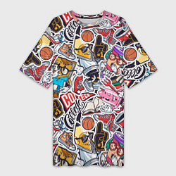 Футболка женская длинная Рисунок колледж, цвет: 3D-принт