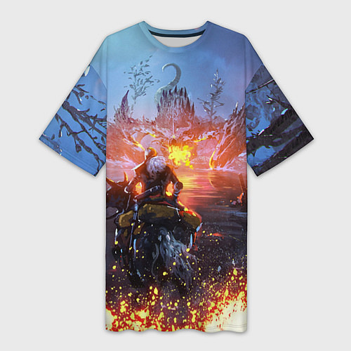 Женская длинная футболка ELDEN RING БИТВА С ДРАКОНОМ / 3D-принт – фото 1