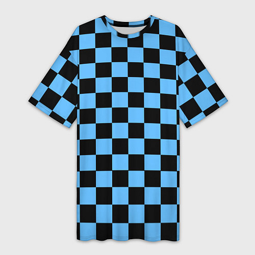 Женская длинная футболка Шахматная доска Синяя / 3D-принт – фото 1