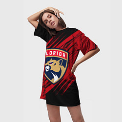 Футболка женская длинная Florida Panthers, Флорида Пантерз, NHL, цвет: 3D-принт — фото 2