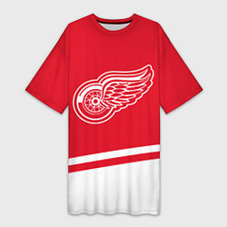 Футболка женская длинная Detroit Red Wings, Детройт Ред Уингз Диагональные, цвет: 3D-принт