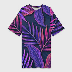 Женская длинная футболка Neon Tropical plants pattern
