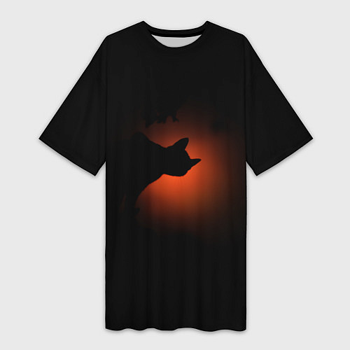 Женская длинная футболка Кошка и закат / 3D-принт – фото 1