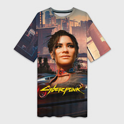 Женская длинная футболка Panam Панам Cyberpunk 2077 портрет