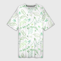 Женская длинная футболка Хаос из зелёных веток и листьев