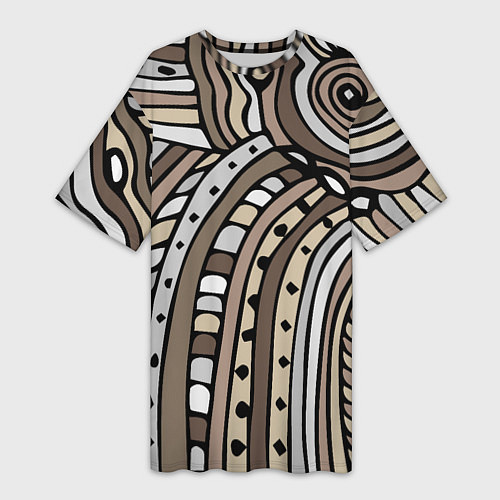 Женская длинная футболка Абстрактный геометрический рисунок от руки Волны, / 3D-принт – фото 1