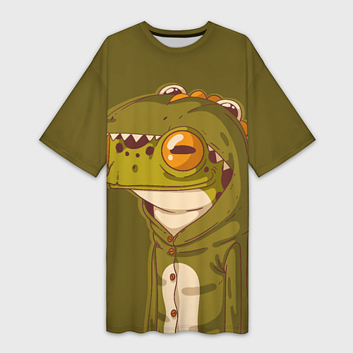 Женская длинная футболка Лягуха в костюме динозавра / 3D-принт – фото 1