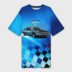 Футболка женская длинная Синий Ретро-автомобиль, цвет: 3D-принт