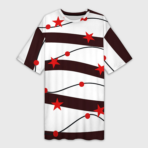 Женская длинная футболка Красные Звезды На Волнах / 3D-принт – фото 1