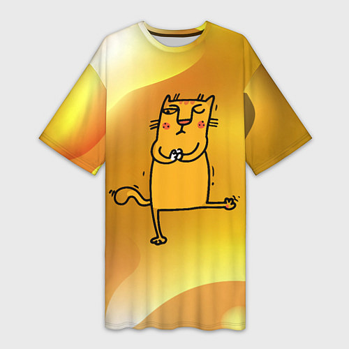 Женская длинная футболка Строгий кот занимается йогой / 3D-принт – фото 1