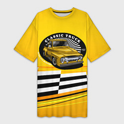 Женская длинная футболка Желтый ретро-автомобиль