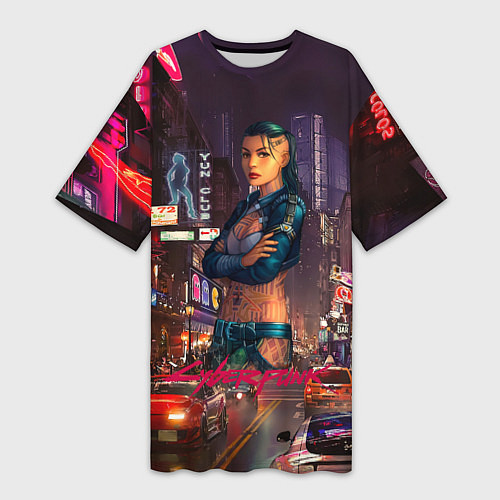 Женская длинная футболка Vi Cyberpunk2077 / 3D-принт – фото 1