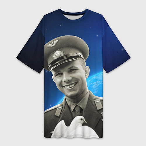 Женская длинная футболка Юрий Гагарин с голубем 3D / 3D-принт – фото 1