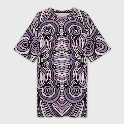 Женская длинная футболка Абстракция Разноцветный калейдоскоп Фиолетовый, че / 3D-принт – фото 1
