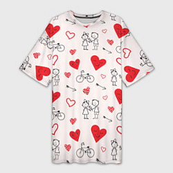 Женская длинная футболка Романтические сердечки