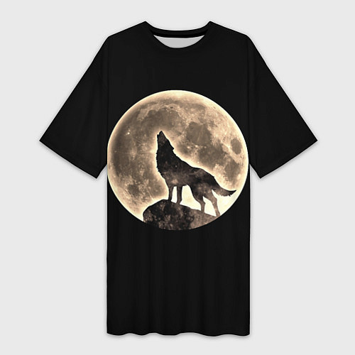 Женская длинная футболка Волк и Полнолуние / 3D-принт – фото 1