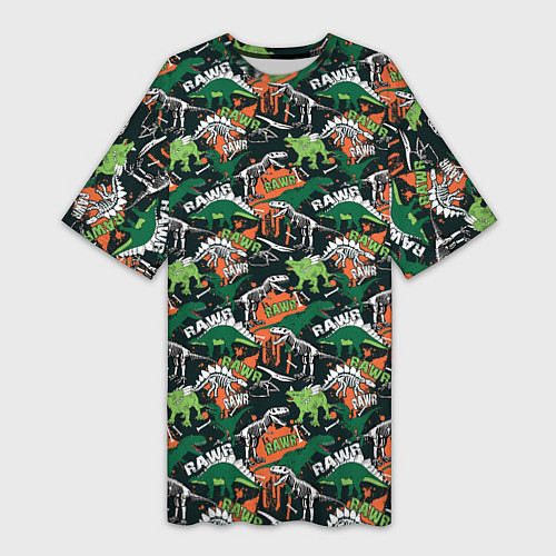 Женская длинная футболка Динозавры Dinosaurs / 3D-принт – фото 1